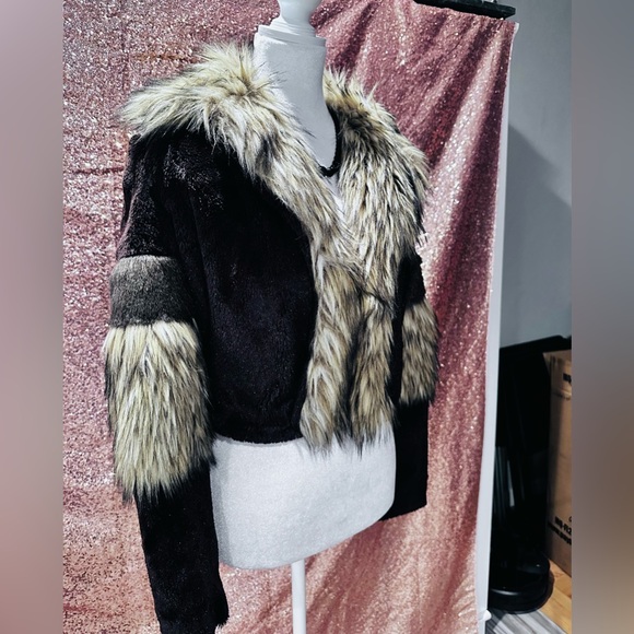 Rachel Roy Women's Brown Color blocked Faux-Fur Elton Jacket - Size XS - Picture 2 of 8